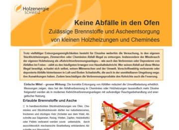 Merkblatt: keine Abfälle in den Ofen